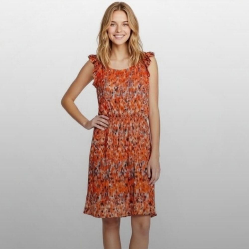 Prevett Sleeveless Orange Printed Midi Dress size LARGE